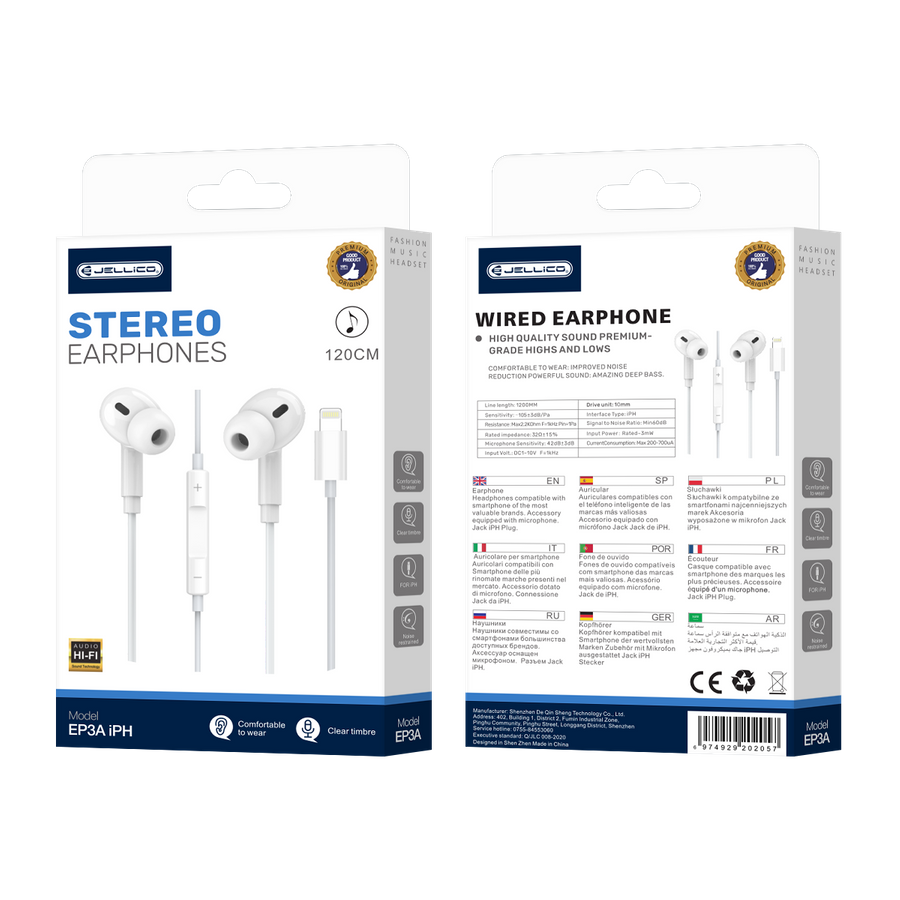 Jellico Wired Earphones Ep A Lightning With Microphone M White