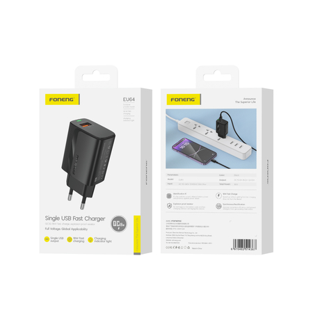 FONENG ładowarka sieciowa EU64 18W 1xUSB QC3.0 Czarny