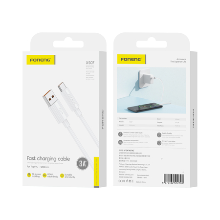 FONENG Kabel XS07 USB-C 3A 1M weiss