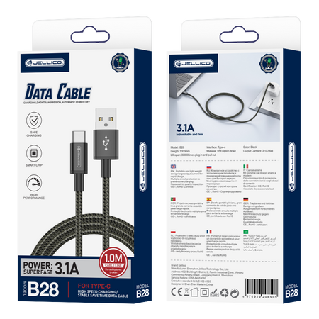 JELLICO Kabel B28 USB-C 3.1A 1M schwarz