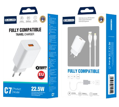 JELLICO Netz-Ladegerät C7 22.5W 1xUSB QC3.0 + Kabel Lightning weiss