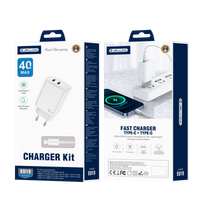 JELLICO wall charger EU19 GaN PD 40W 2xUSB-C + cable USB-C - Lightning White
