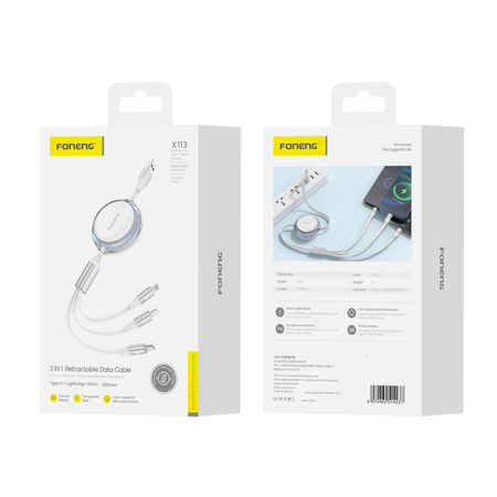 FONENG kabel X113 3w1 3A 1.1M Biały