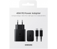 Original wall charger Samsung 45W + cable USB-C - USB-C EP-T4510XBEGEU Black (blister EU)