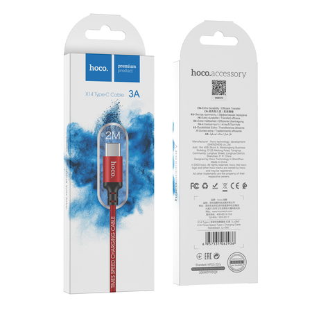 HOCO kabel X14 USB-C 3.1A 2M Czerwony