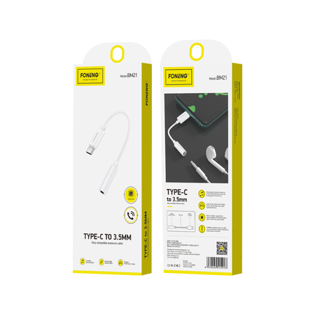 FONENG adapter BM21 USB-C - JACK 3.5MM 0.1M Biały