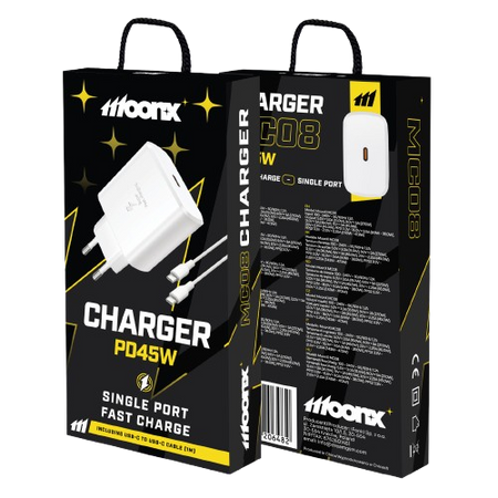MOONX wall charger MC08 PD 45W 1xUSB-C + cable USB-C - USB-C White