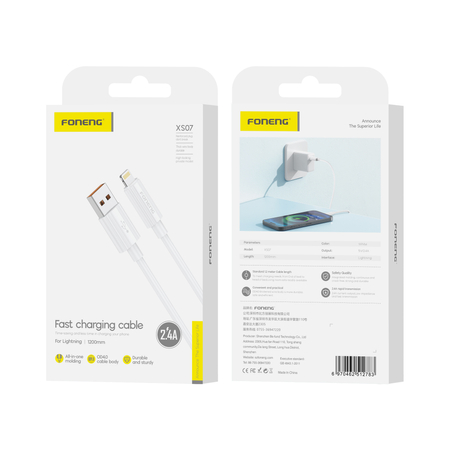 FONENG kabel XS07 Lightning 2.4A 1M Biały