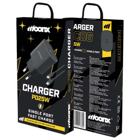 MOONX wall charger MC06 PD 25W 1xUSB-C + cable USB-C - USB-C Black