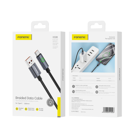 FONENG Kabel XS08 USB-C 3A 1.2M schwarz
