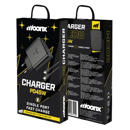 MOONX wall charger MC08 PD 45W 1xUSB-C + cable USB-C - USB-C Black
