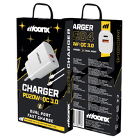 MOONX wall charger MC04 PD 20W 1xUSB-C + 1xUSB QC3.0 + cable USB-C - Lightning White