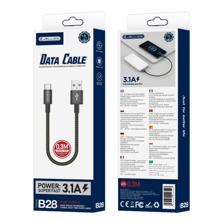 JELLICO Kabel B28 USB-C 3.1A 0.3M schwarz
