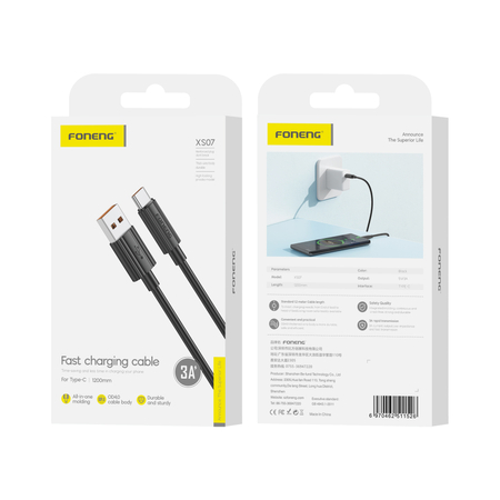 FONENG Kabel XS07 USB-C 3A 1M schwarz