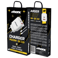MOONX ładowarka sieciowa MC07 PD 33W 1xUSB-C + 1xUSB QC3.0 + kabel USB-C - USB-C Biały