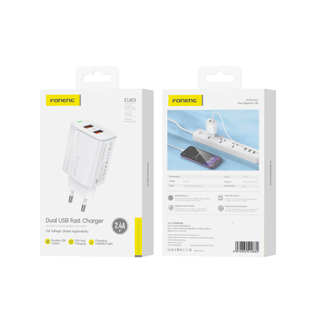 FONENG ładowarka sieciowa EU63 2.4A 12W 2xUSB Biały