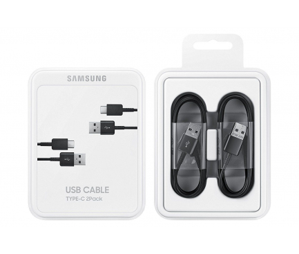 Oryginalny zestaw 2x kabel Samsung EP-DG930MBEGWW USB-C 1.5M Czarny (blister EU)