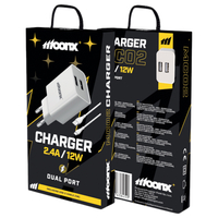 MOONX wall charger MC02 2.4A 12W 2xUSB + cable USB-C White