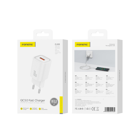 FONENG ładowarka sieciowa EU68 18W 1xUSB QC3.0 Biały
